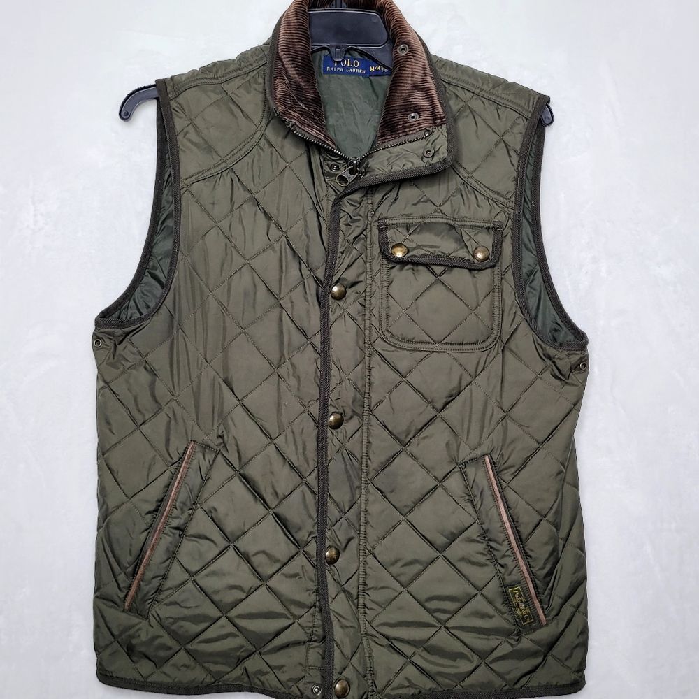 Polo by Ralph Lauren Olive Quilted Corduroy Collar Vest